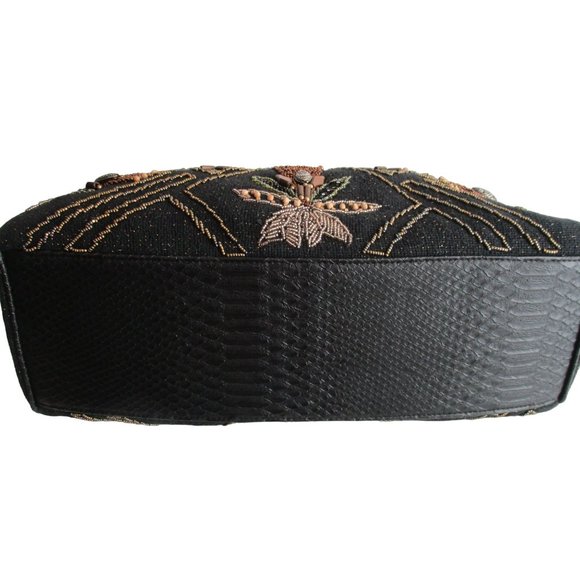 *Mary Frances Vintage Brown Beaded Satchel Tulip Motif Seed and Wooden Beads - Picture 3 of 14